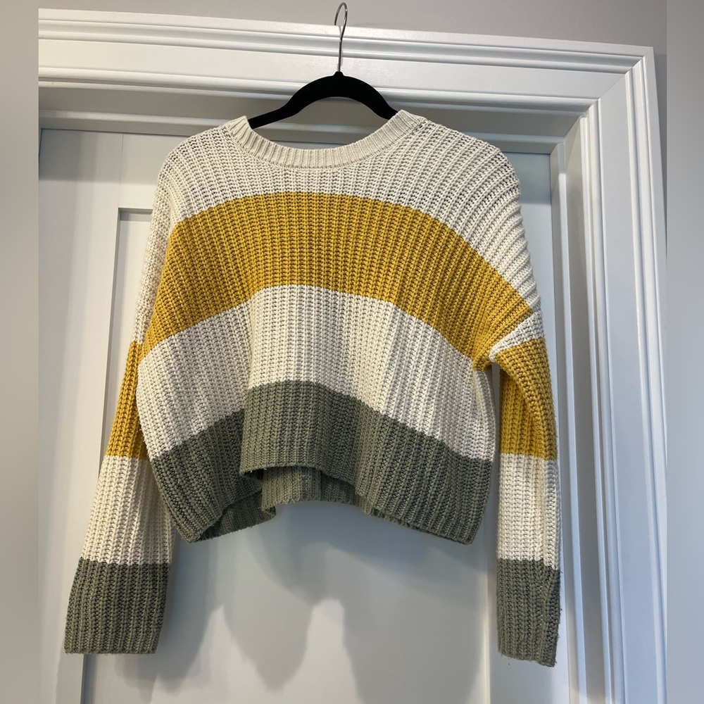 White, yellow, and green striped sweater